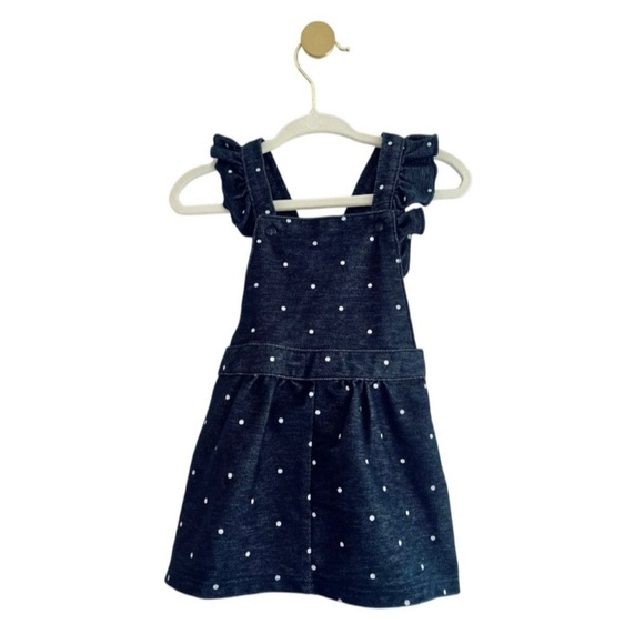 CARTER’S Dark Blue Polka Dot Flutter Sleeve Skirtall Dress BABY 6 MTHS Like New - Picture 1 of 4